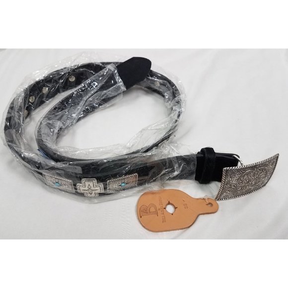 Bill Adler Design Women\'s Sz. 38 Blk Calf Hair/Silver/Turquoise Western Belt NWT main image 5